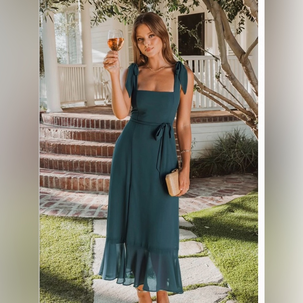 Show Me Your MuMu Claire Midi Dress-Emerald Chiffon